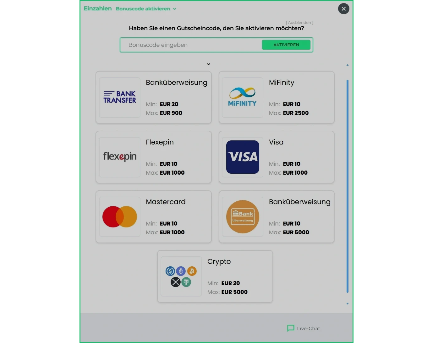 BetCollect Casino Einzahlungen
