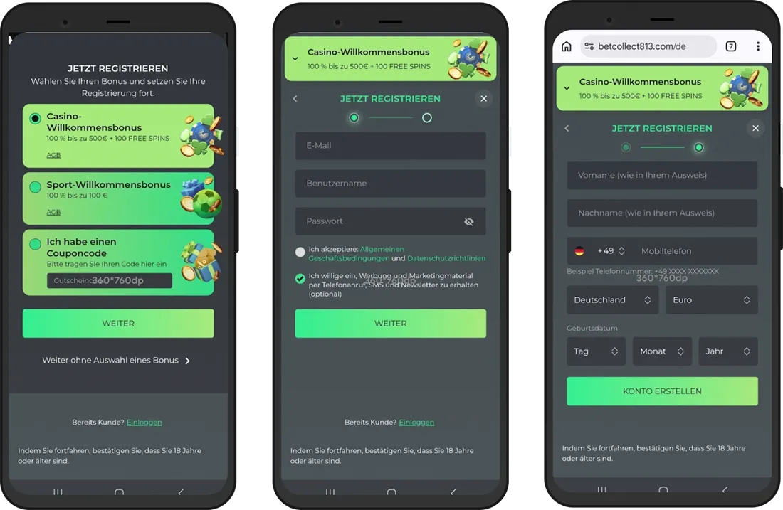 BetCollect Casino Registrierung
