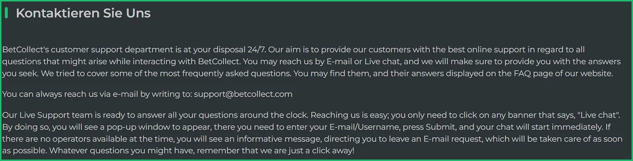 BetCollect Casino Kundensupport